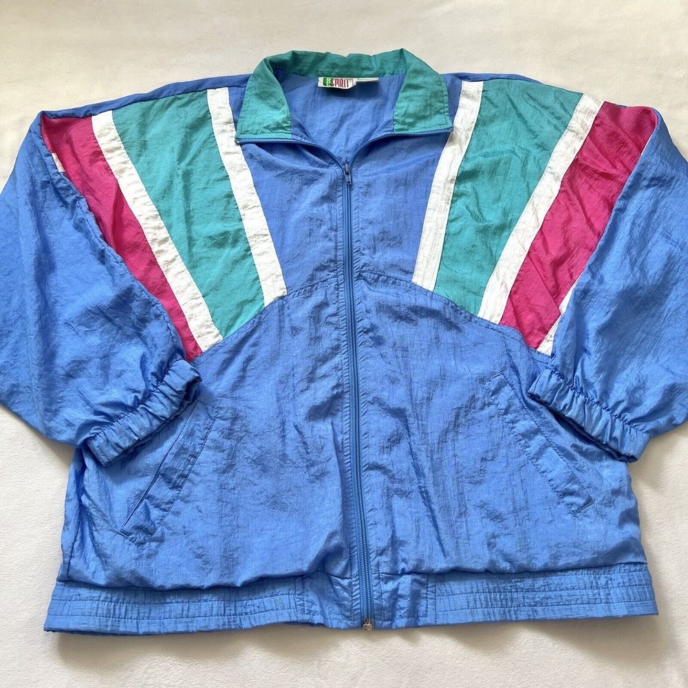 Vintage 80s 90s Women’s M Medium Color Block Nylon Lined Windbreaker Colorblock
